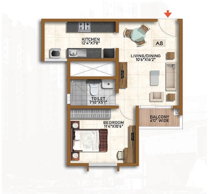 Prestige Finsbury Park 1 BHK Floor Plan