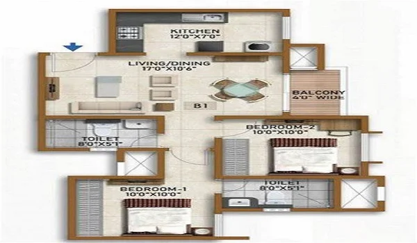 Prestige Finsbury Park 2 BHK Apartment Floor Plan